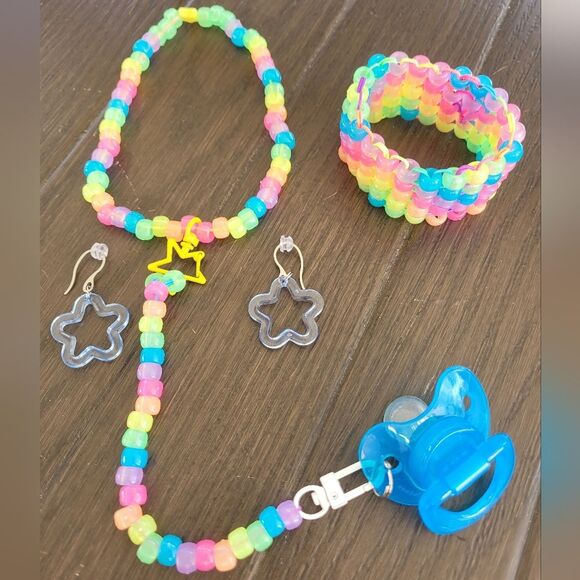 sour patch Kawaii Kandi Kid drop star Necklace Cuff Earrings Binky jewelry set - Picture 5 of 9
